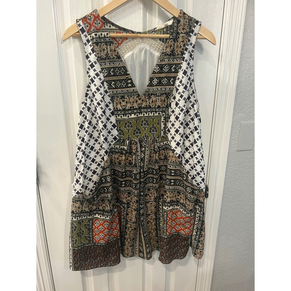 entro Multi-Color Patterned Mini Dress — Olive, Black, White, Orange